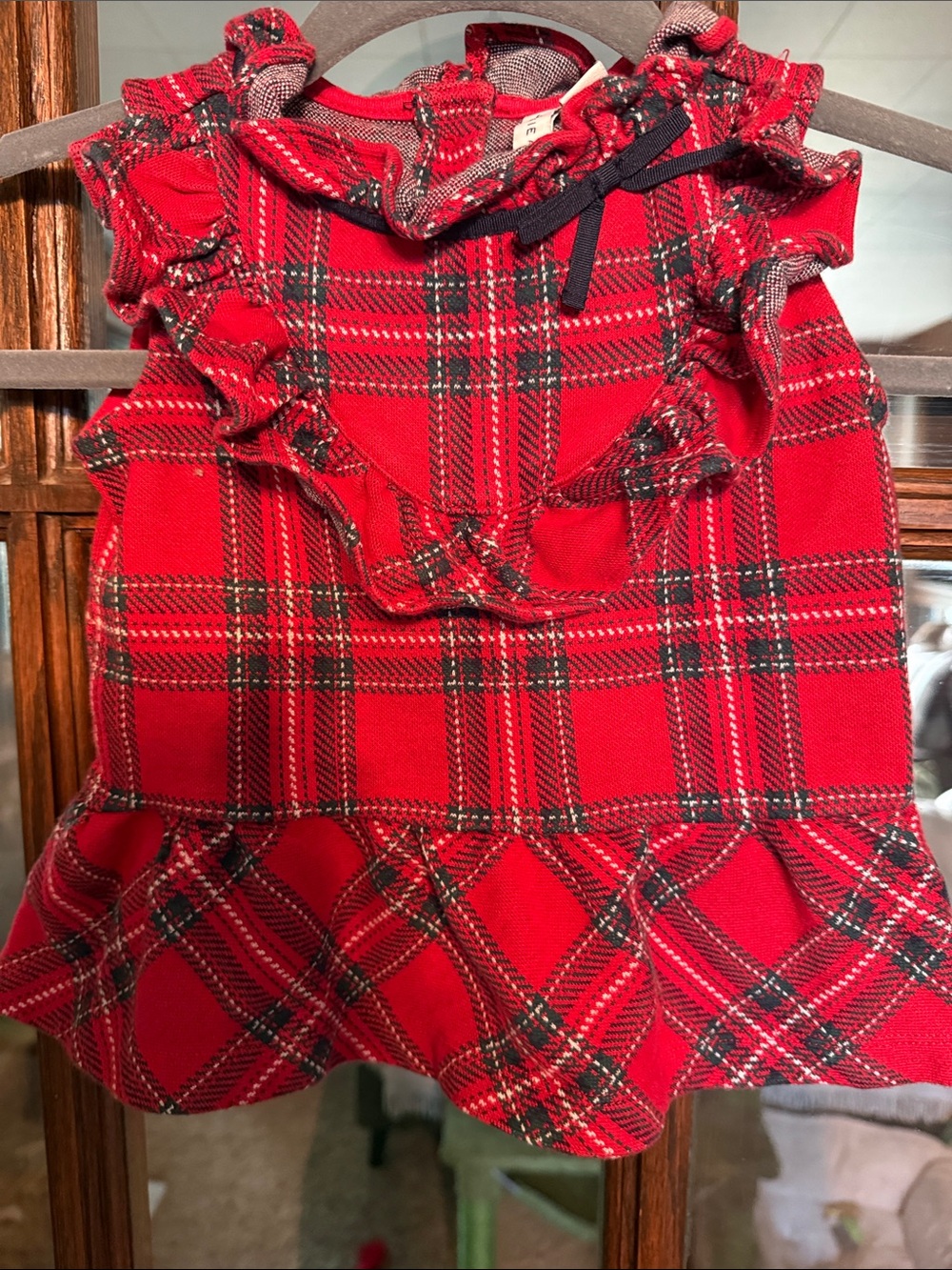 Janie and Jack Red Plaid Ruffle Dress with Black Bow